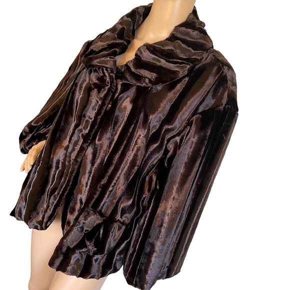 COLLECTION BY HARVE BENARD  | FAUX FUR DARK BROWN EVENING SWING JACKET  SZ 10 - Picture 4 of 14